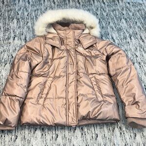 Pink metallic puffer coat